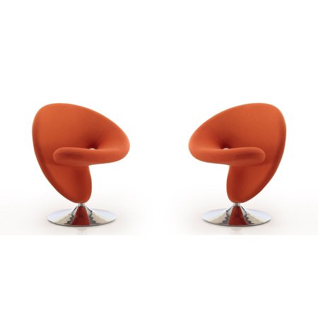 MANHATTAN COMFORT Curl Swivel Accent Chair in Orange and Polished Chrome (Set of 2) 2-AC040-OR
